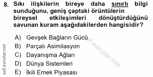 8. soru: Sıkı ilişkilerin bireye daha sınırlı bilgi sunduğunu, geniş çaptaki örüntülerin bireysel etkileşimleri dönüştürdüğünü…