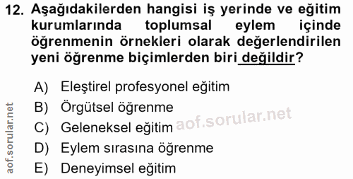 12. soru: Aşağıdakilerden hangisi iş yerinde ve eğitim kurumlarında toplumsal eylem içinde öğrenmenin örnekleri olarak değerlen…