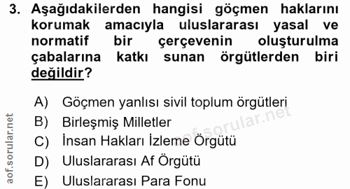 3. soru: Aşağıdakilerden hangisi göçmen haklarını korumak amacıyla uluslararası yasal ve normatif bir çerçevenin oluşturulma ç…