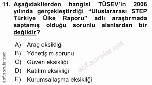 11. soru: Aşağıdakilerden hangisi TÜSEV'in 2006 yılında gerçekleştirdiği "Uluslararası STEP Türkiye Ulke Raporu" adlı araştırma…