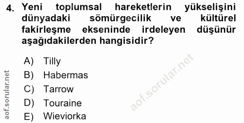 4. soru: Yeni toplumsal hareketlerin yükselişini dünyadaki sömürgecilik ve kültürel fakirleşme ekseninde irdeleyen düşünür aşa…