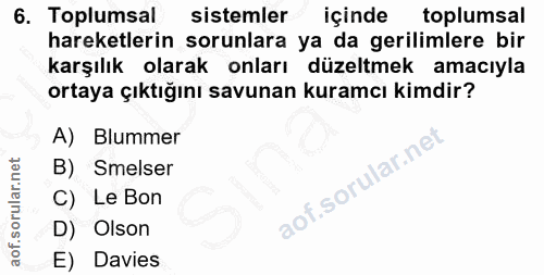 6. soru: Toplumsal sistemler içinde toplumsal hareketlerin sorunlara ya da gerilimlere bir karşılık olarak onları düzeltmek am…