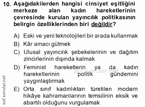 10. soru: Aşağıdakilerden hangisi cinsiyet eşitliğini merkeze alan kadın hareketlerinin çevresinde kurulan yayıncılık politikas…