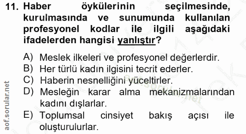 11. soru: Haber öykülerinin seçilmesinde, kurulmasında ve sunumunda kullanılan profesyonel kodlar ile ilgili aşağıdaki ifadeler…