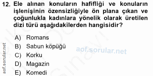 12. soru: Ele alınan konuların hafifliği ve konuların işlenişinin özensizliğiyle ön plana çıkan ve çoğunlukla kadınlara yönelik…