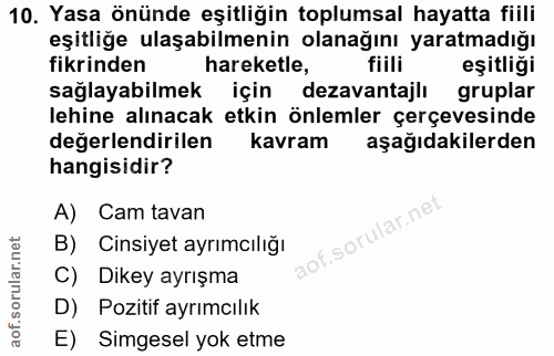 10. soru: Yasa önünde eşitliğin toplumsal hayatta fiili eşitliğe ulaşabilmenin olanağını yaratmadığı fikrinden hareketle, fiili…
