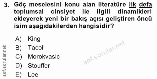 3. soru: Göç meselesini konu alan literatüre ilk defa toplumsal cinsiyet ile ilgili dinamikleri ekleyerek yeni bir bakış açısı…
