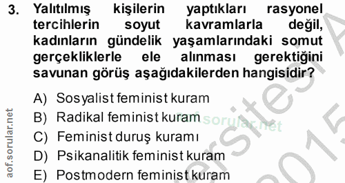 3. soru: Yalıtılmış kişilerin yaptıkları rasyonel tercihlerin soyut kavramlarla degil, kadınların gündelik yaşamlarındaki somu…