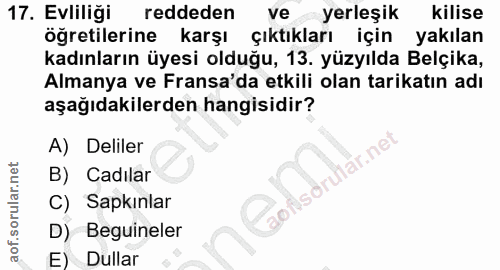 17. soru: Evliliği reddeden ve yerleşık kilise öğretilerine karşı çıktıkları için yakılan kadınların üyesi olduğu, 13. yüzyılda…