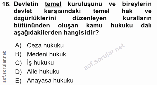 16. soru: Devletin temel kuruluşunu ve bireylerin devlet karşısındaki temel hak ve özgürlüklerini düzenleyen kuralların bütünün…
