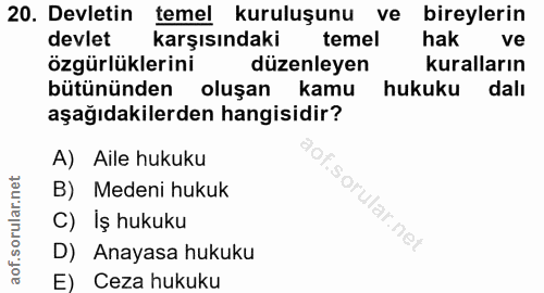 20. soru: Devletin temel kuruluşunu ve bireylerin devlet karşısındaki temel hak ve özgürlüklerini düzenleyen kuralların bütünün…