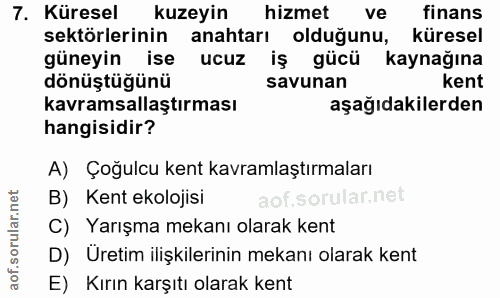 7. soru: Küresel kuzeyin hizmet ve finans sektörlerinin anahtarı olduğunu, küresel güneyin ise ucuz iş gücü kaynağına dönüştüğ…