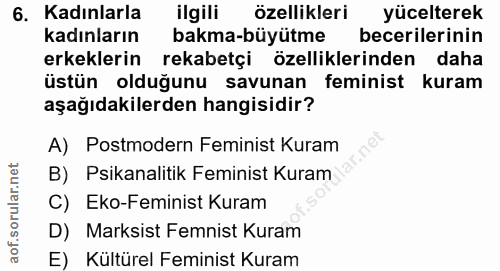 6. soru: Kadınlarla ilgili özellikleri yücelterek kadınların bakma-büyütme becerilerinin erkeklerin rekabetçi özelliklerinden…