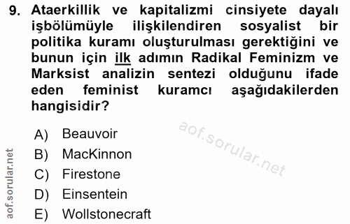 9. soru: Ataerkillik ve kapitalizmi cinsiyete dayalı işbölümüyle ilişkilendiren sosyalist bir politika kuramı oluşturulması ge…