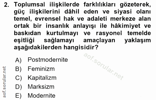 2. soru: Toplumsal ilişkilerde farklılıkları gözeterek, güç ilişkilerini dâhil eden ve siyasi olanı temel, evrensel hak ve ada…