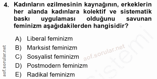 4. soru: Kadınların ezilmesinin kaynağının, erkeklerin her alanda kadınlara kolektif ve sistematik baskı uygulaması olduğunu s…