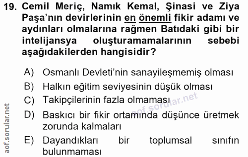 19. soru: Cemil Meriç, Namık Kemal, Şinasi ve Ziya Paşa'nın devirlerinin en önemli fikir adamı ve aydınları olmalarına rağmen B…