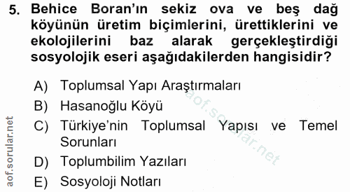 5. soru: Behice Boran'ın sekiz ova ve beş dağ köyünün üretim biçimlerini, ürettiklerini ve ekolojilerini baz alarak gerçekleşt…