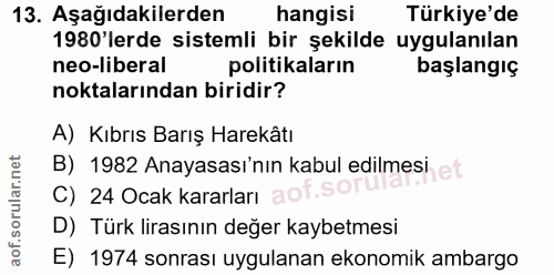 13. soru: Aşağıdakilerden hangisi Türkiye'de 1980'lerde sistemli bir şekilde uygulanılan neo-liberal politikaların başlangıç no…