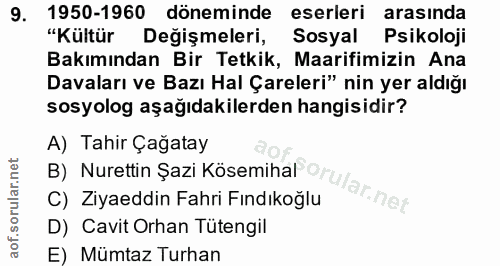 9. soru: 1950-1960 döneminde eserleri arasında "Kültür Değişmelerı, Sosyal Psikoloji Bakımından Bir Tetkik, Maarifimizin Ana D…
