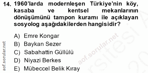 14. soru: 1960'larda modernleşen Türkiye'nin köy, kasaba ve kentsel mekanlarının dönüşümünü tampon kuramı ile açıklayan sosyolo…