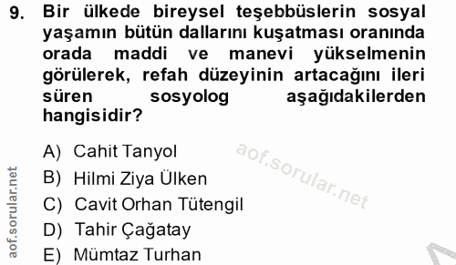 9. soru: Bir ülkede bireysel teşebbüslerin sosyal yaşamın bütün dallarını kuşatması oranında orada maddi ve manevi yükselmenin…