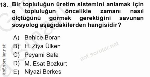 18. soru: Bir topluluğun üretim sistemini anlamak için topluluğun öncelikle zamanı nasıl ölçtüğünü i görmek gerektiğini savunan…