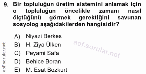 9. soru: Bir topluluğun üretim sistemini anlamak için topluluğun öncelikle zamanı nasıl ölçtüğünü görmek gerektiğini savunan s…