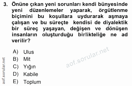 3. soru: Önüne çıkan yeni sorunları kendi bünyesinde yeni düzenlemeler yaparak, örgütlenme biçimini bu koşullara uydurarak aşm…