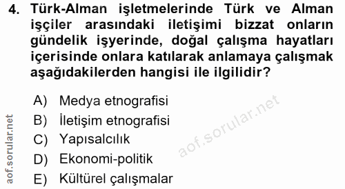 4. soru: Türk-Alman işletmelerinde Türk ve Alman işçiler arasındaki iletişimi bizzat onların gündelik işyerinde, doğal çalışma…
