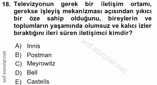 18. soru: Televizyonun gerek bir iletişim ortamı, gerekse işleyiş mekanizması açısından yıkıcı bir öze sahip olduğunu, bireyler…