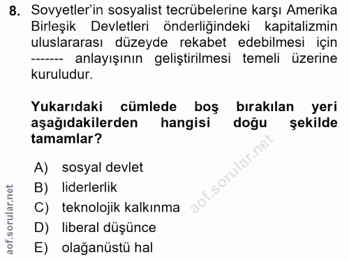 8. soru: Sovyetler'in sosyalist tecrübelerine karşı Amerika Birleşik Devletleri önderliğindeki kapitalizmin uluslararası düzey…