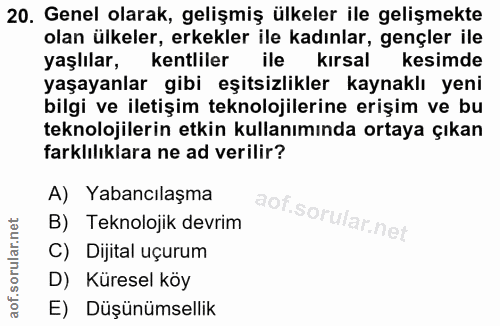 20. soru: Genel olarak, gelişmiş ülkeler ile gelişmekte olan ülkeler, erkekler ile kadınlar, gençler ile yaşlılar, kentliler il…