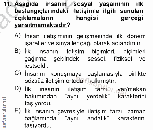 11. soru: Aşağıda insanın sosyal yaşamının ilk başlangıçlarındaki iletişimle ilgili sunulan açıklamaların hangisi gerçeği yansı…