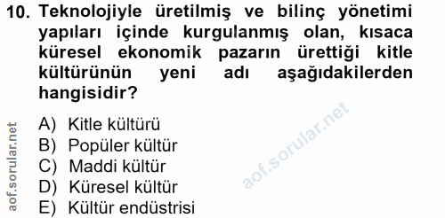 10. soru: Teknolojiyle üretilmiş ve bilinç yönetimi yapıları içinde kurgulanmış olan, kisaca küresel ekonomik pazarın ürettiği…