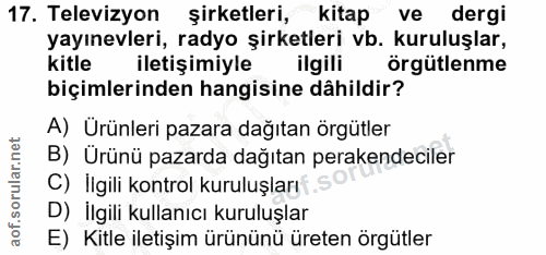 17. soru: Televizyon şirketleri, kitap ve dergi yayınevleri, radyo şirketleri vb. kuruluşlar, kitle iletişimiyle ilgili örgütle…