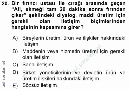 20. soru: Bir fırıncı ustası ile çırağı arasında geçen "Ali, ekmeği tam 20 dakika sonra fırından çıkar" şeklindeki diyalog, mad…