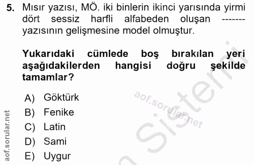 5. soru: Mısır yazısı, MÖ. iki binlerin ikinci yarısında yirmi dört sessiz harfli alfabeden oluşan yazısının gelişmesine model…