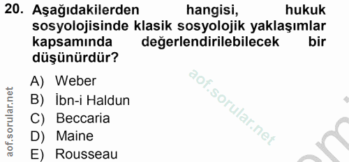 20. soru: Aşağıdakilerden hangisi, hukuk sosyolojisinde klasik sosyolojik yaklaşımlar kapsamında değerlendirilebilecek bir düşü…