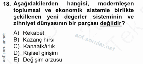 18. soru: Aşağıdakilerden hangisi, modernleşen toplumsal ve ekonomik sistemle birlikte şekillenen yeni değerler sisteminin ve z…