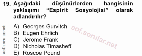 19. soru: Aşağıdaki düşünürlerden hangisinin yaklaşımı "Espirit Sosyolojisi" olarak adlandırılır? A) Georges Gurvitch B) Eugen…