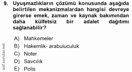 9. soru: Uyuşmazlıkların çözümü konusunda aşağıda belirtilen mekanizmalardan hangisi devreye dinerse cmik zaman ye kaynak bakı…