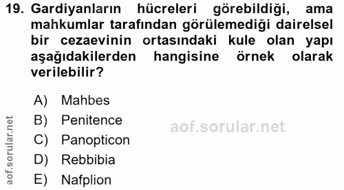 19. soru: Gardiyanların hücreleri görebildiği, ama mahkumlar tarafından görülemediği dairelsel bir cezaevinin ortasındaki kule…