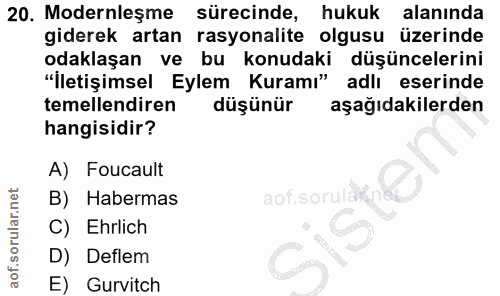 20. soru: Modernleşme sürecinde, hukuk alanında giderek artan rasyonalite olgusu üzerinde odaklaşan ve bu konudaki düşüncelerin…