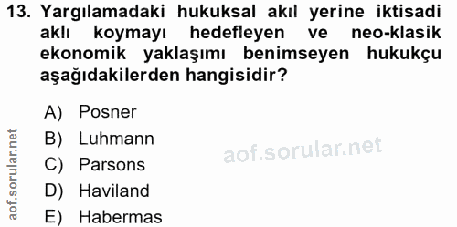 13. soru: Yargılamadaki hukuksal akıl yerine iktisadi aklı koymayı hedefleyen ve neo-klasik ekonomik yaklaşımı benimseyen hukuk…