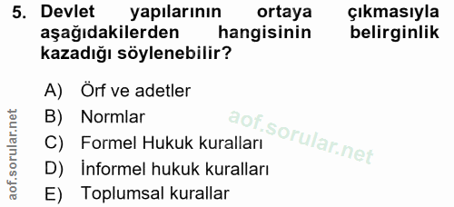 5. soru: Devlet yapılarının ortaya Çıkmasıyla aşağıdakilerden hangisinin belirginlik kazadığı söylenebilir? A) Orf ve adetler…