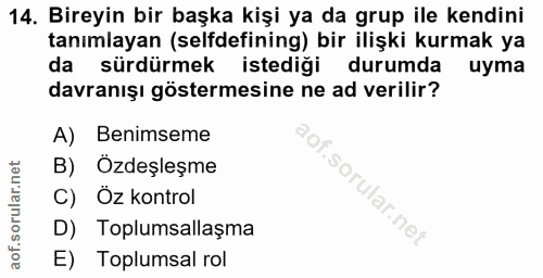 14. soru: Bireyin bir başka kişi ya da grup ile kendini tanımlayan (selfdefining) bir ilişki kurmak ya da sürdürmek istediği du…