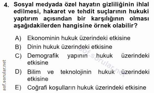 4. soru: Sosyal medyada özel hayatın gizliliğinin ihlal edilmesi, hakaret ve tehdit suçlarının hukuki yaptırım açısından bir k…