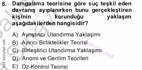 5. soru: Damgalama teorisine göre suç teşkil eden davranış ayıplanırken bunu gerçekleştiren kişinin korunduğu yaklaşım aşağıda…
