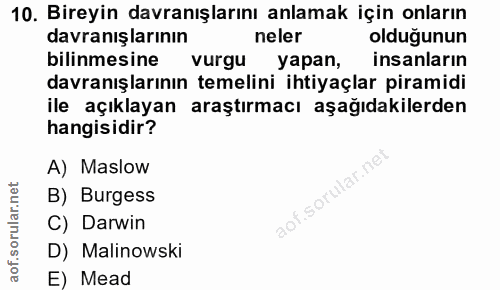 10. soru: Bireyin davranışlarını anlamak için onların davranışlarının neler olduğunun bilinmesine vurgu yapan, insanların davra…